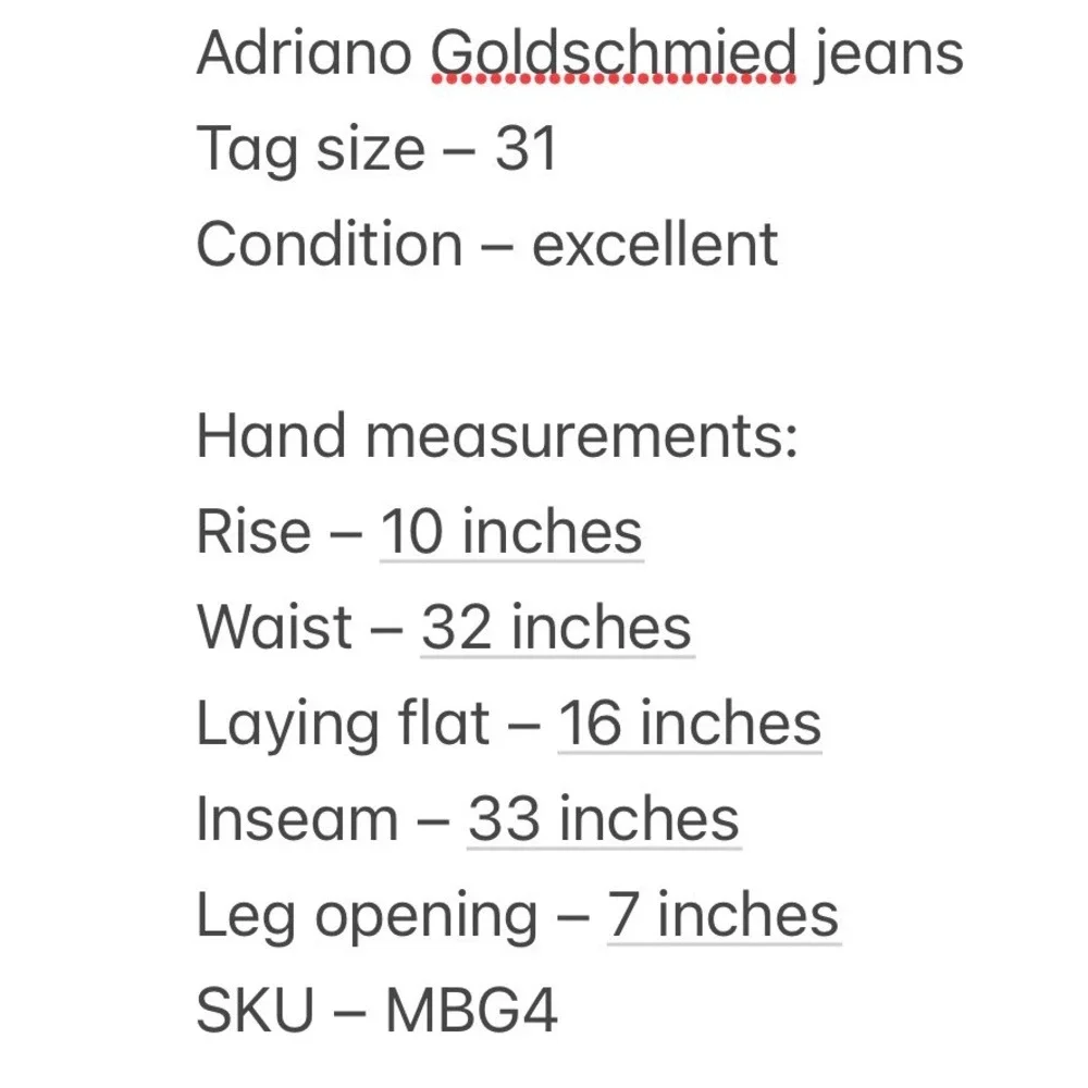 AG Adriano Goldschmied Mens The Everett Slim Straight Blue Jeans 31 Meas: 32x33